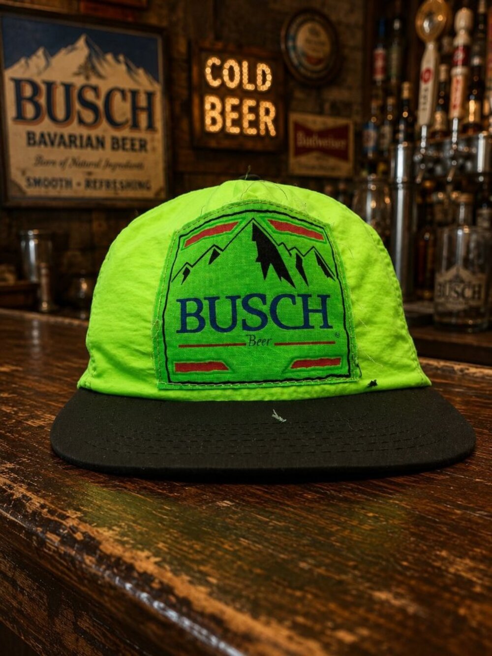 Busch Beer Unisex Snapback Hat Neon Green & Black Cotton One Size Adjustable